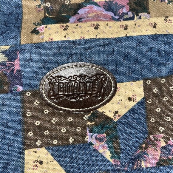 Vintage Gitano Patcheork Canvas Duffle Bag Weekender Tote Blue Brown - Picture 2 of 9